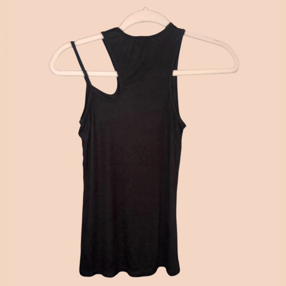 LANSTON Women’s Black Racer Back Ribbed Tank with‎ one shoulder strap. XS - Picture 3 of 7
